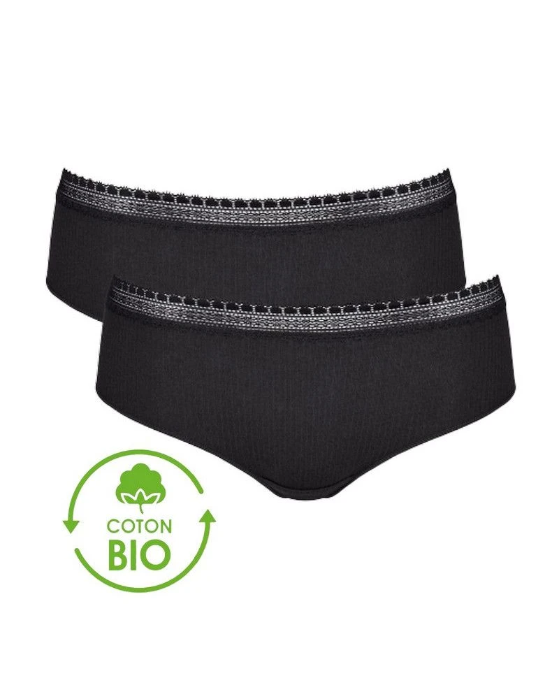 Hipsters (Lot De 2) Coton Bio Sloggi GO Ribbed (Noir) 3 Hipsters (Lot De 2) Coton Bio Sloggi GO Ribbed (Noir)