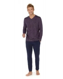 Pyjama Long HOM Hal 100% Coton (Bleu Imprimé) -Sous Vêtement Boutique pyjama long hom hal 100 coton bleu imprime 2