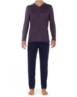 Pyjama Long HOM Hal 100% Coton (Bleu Imprimé)