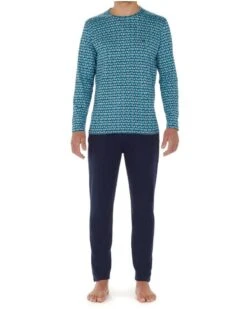 Pyjama Long HOM Stan 100% Coton (Imprimé Bleu)