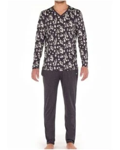 Pyjama Long HOM Tambo 100% Coton (Noir Imprimé)