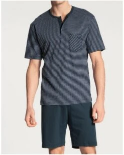 Pyjama Short Manches Courtes Boutonné Calida Relax 100% Coton Interlock (Dark Sapphire)