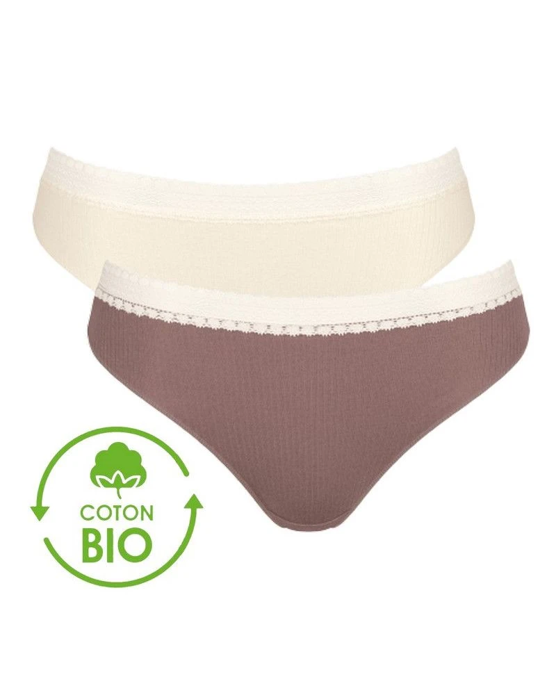 Slips Taï (Lot De 2) Coton Bio Sloggi GO Ribbed (Angora) 3 Slips Taï (Lot De 2) Coton Bio Sloggi GO Ribbed (Angora)