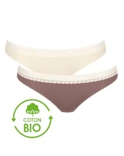 Tangas (Lot De 2) Coton Bio Sloggi GO Ribbed (Angora)